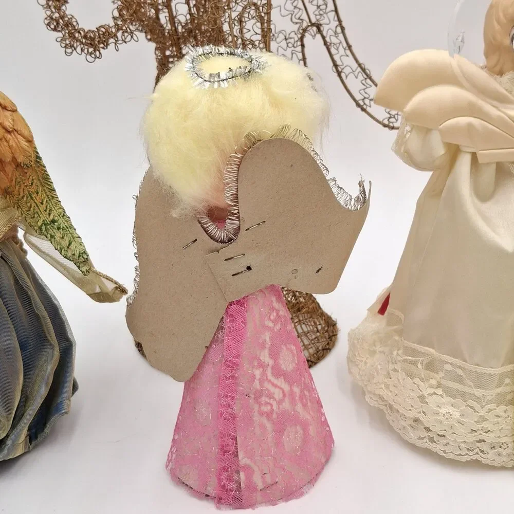 Vintage Angel Tree Toppers  Mixed Lot Of 4 Porcelain, Wire, Paper, Resin, Fabric